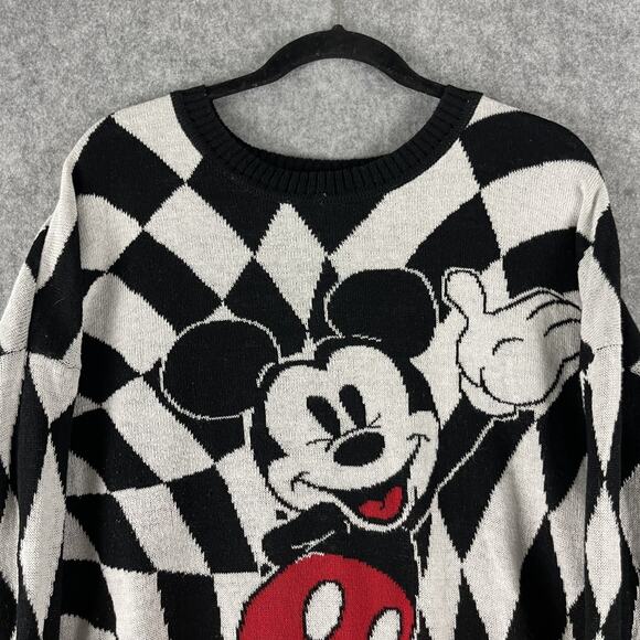 Disney Mickey Mouse Sweater Womens XXL Checkered Knit Graphics Pullover Retro - Picture 2 of 13